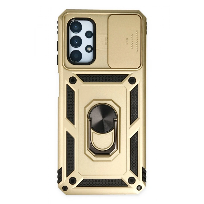 Samsung Galaxy A13 4G Kılıf Pars Lens Yüzüklü Silikon - Gold