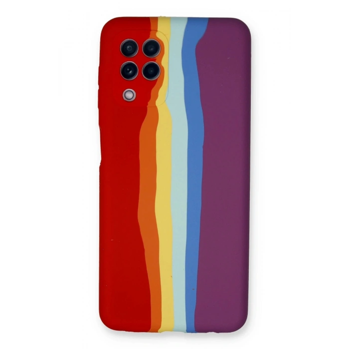 Samsung Galaxy A22 Kılıf Ebruli Lansman Silikon - Kırmızı-Mor