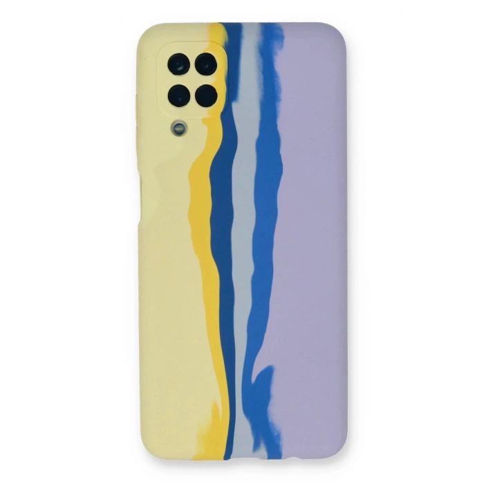 Samsung Galaxy A22 Kılıf Ebruli Lansman Silikon - Sarı-Lila