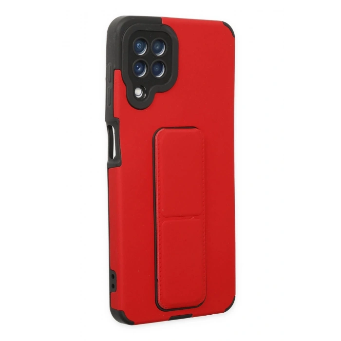 Samsung Galaxy A22 Kılıf Mega Standlı Silikon - Kırmızı