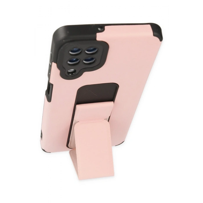 Samsung Galaxy A22 Kılıf Mega Standlı Silikon - Pudra