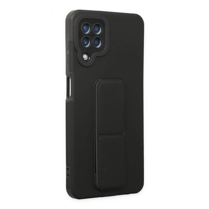 Samsung Galaxy A22 Kılıf Mega Standlı Silikon - Siyah