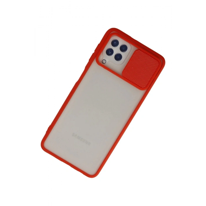 Samsung Galaxy A22 Kılıf Palm Buzlu Kamera Sürgülü Silikon - Kırmızı