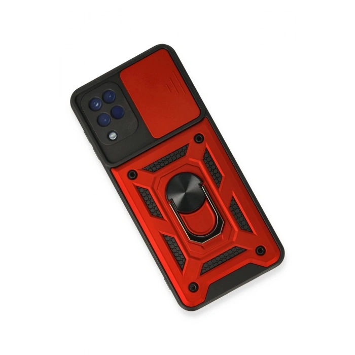 Samsung Galaxy A22 Kılıf Pars Lens Yüzüklü Silikon - Kırmızı