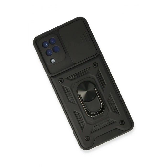 Samsung Galaxy A22 Kılıf Pars Lens Yüzüklü Silikon - Siyah