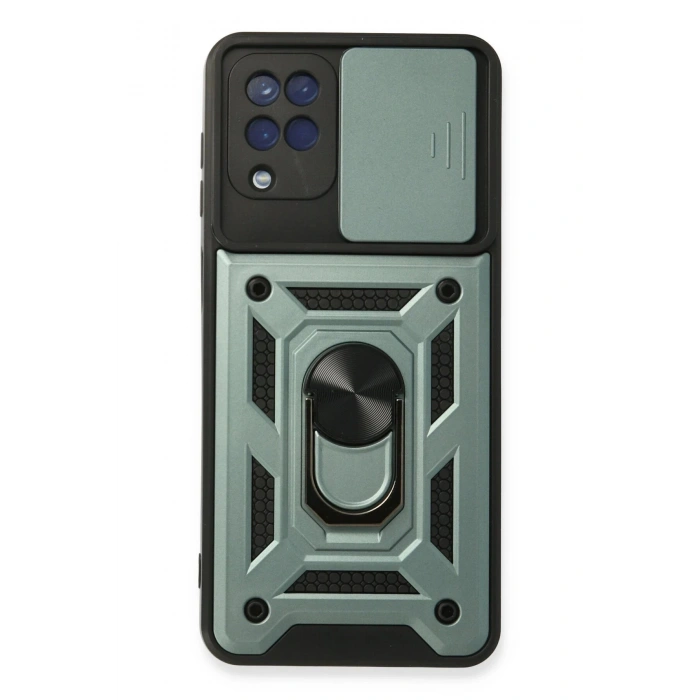 Samsung Galaxy A22 Kılıf Pars Lens Yüzüklü Silikon - Yeşil