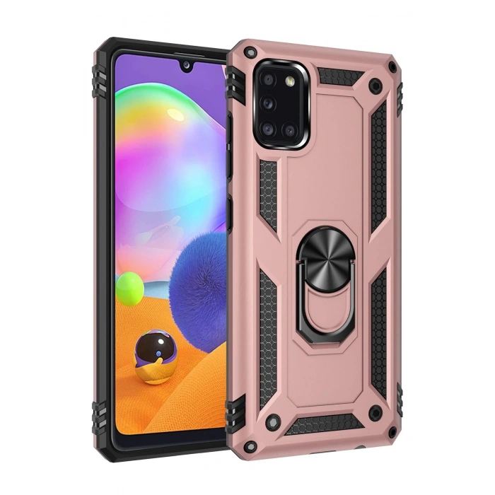 Samsung Galaxy A31 Kılıf Sofya Yüzüklü Silikon Kapak - Rose