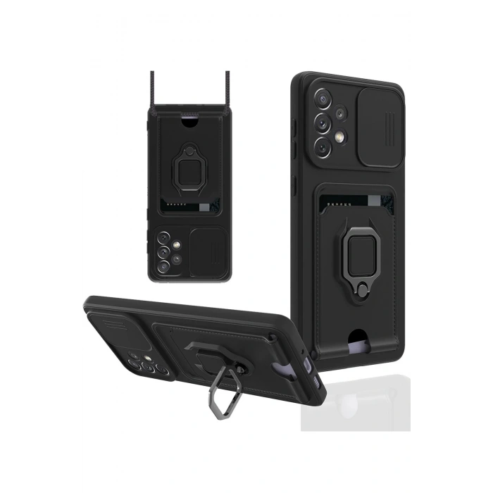 Samsung Galaxy A33 5G Kılıf Zuma Kartvizitli Yüzüklü Silikon - Siyah