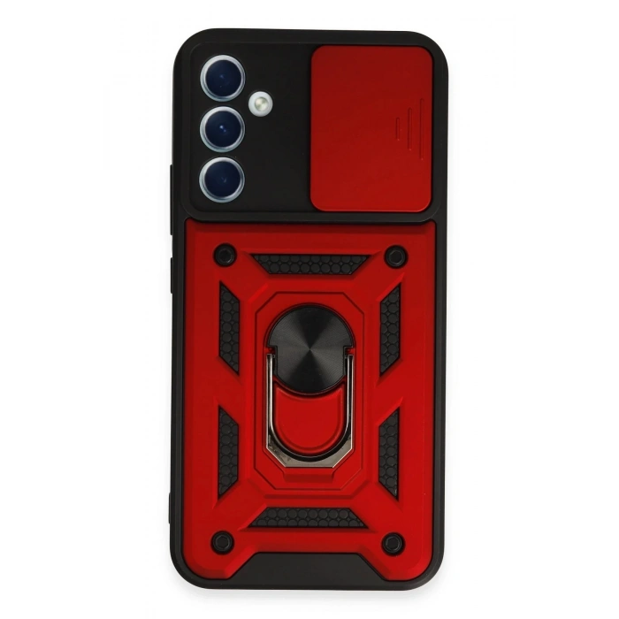 Samsung Galaxy A34 5G Kılıf Pars Lens Yüzüklü Silikon - Kırmızı