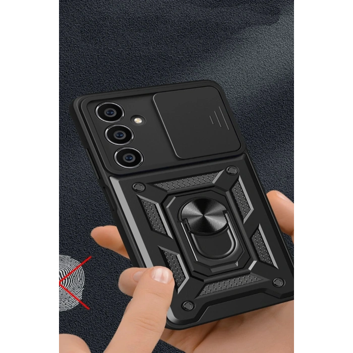 Samsung Galaxy A35 5G Kılıf Pars Lens Yüzüklü Silikon - Siyah