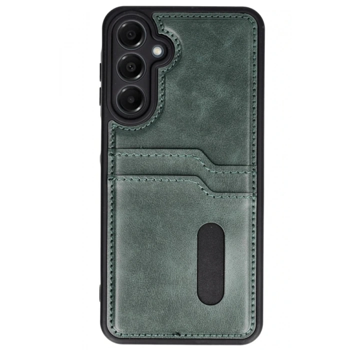 Samsung Galaxy A36 Kılıf Sara Kartvizitli Deri Kılıf - Koyu Yeşil