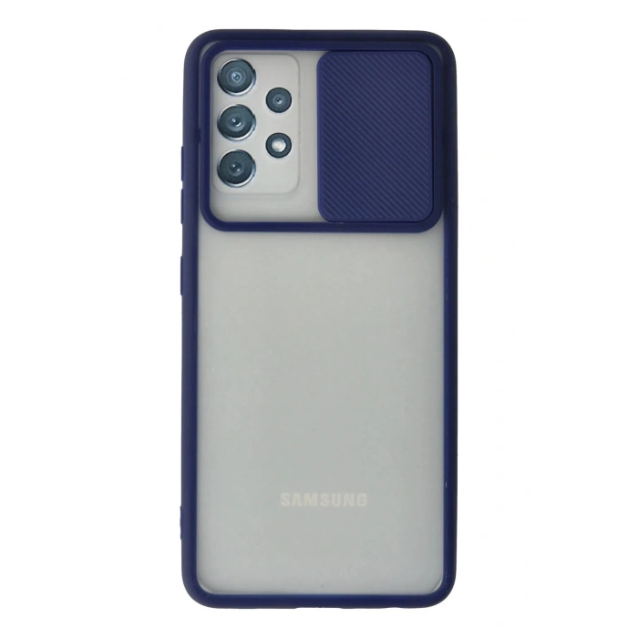 Samsung Galaxy A52 Kılıf Palm Buzlu Kamera Sürgülü Silikon - Lacivert