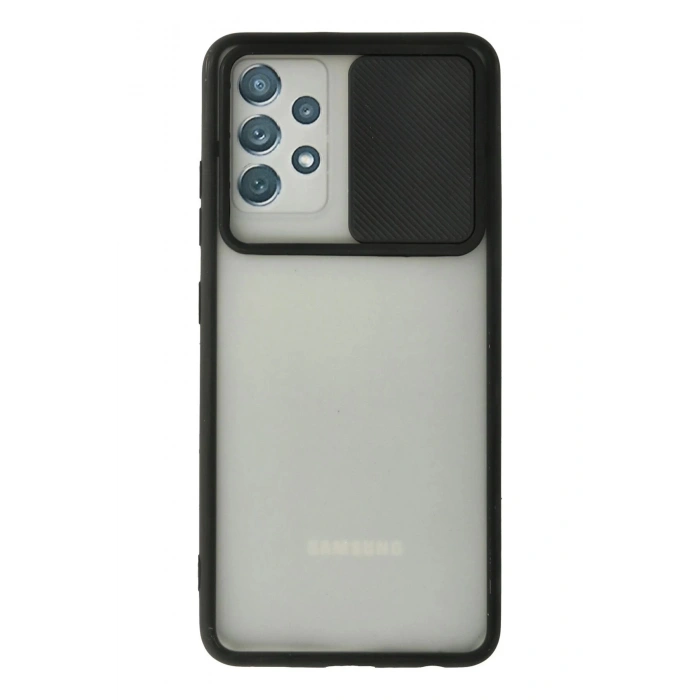Samsung Galaxy A52 Kılıf Palm Buzlu Kamera Sürgülü Silikon - Siyah