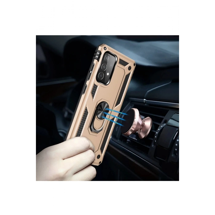 Samsung Galaxy A52 Kılıf Sofya Yüzüklü Silikon Kapak - Gold