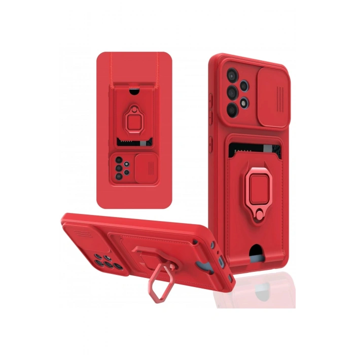 Samsung Galaxy A52 Kılıf Zuma Kartvizitli Yüzüklü Silikon - Kırmızı