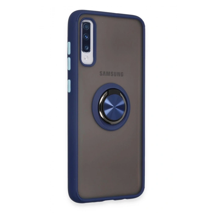 Samsung Galaxy A70 Kılıf Montreal Yüzüklü Silikon Kapak - Lacivert