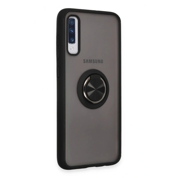 Samsung Galaxy A70 Kılıf Montreal Yüzüklü Silikon Kapak - Siyah