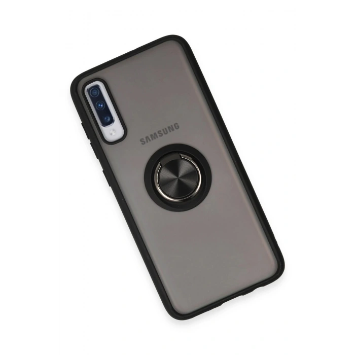 Samsung Galaxy A70 Kılıf Montreal Yüzüklü Silikon Kapak - Siyah