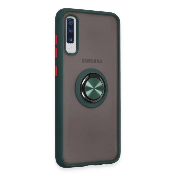 Samsung Galaxy A70 Kılıf Montreal Yüzüklü Silikon Kapak - Yeşil