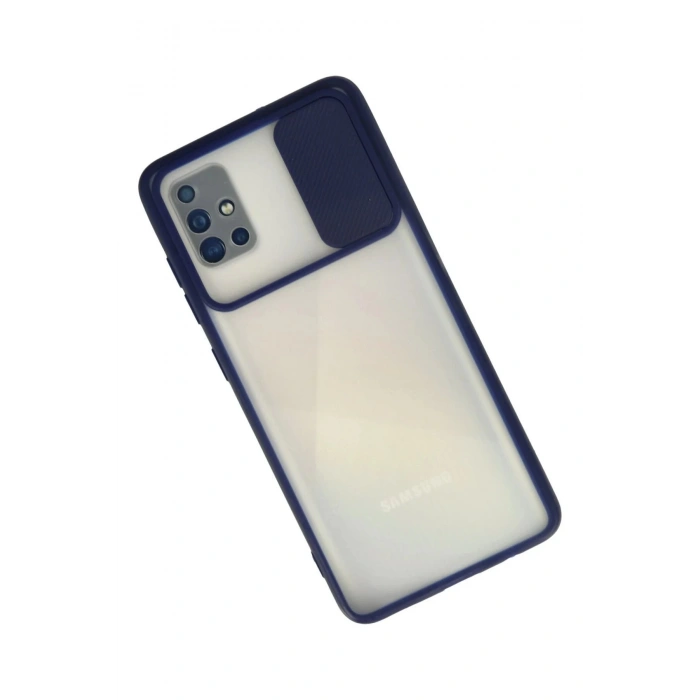 Samsung Galaxy A71 Kılıf Palm Buzlu Kamera Sürgülü Silikon - Lacivert