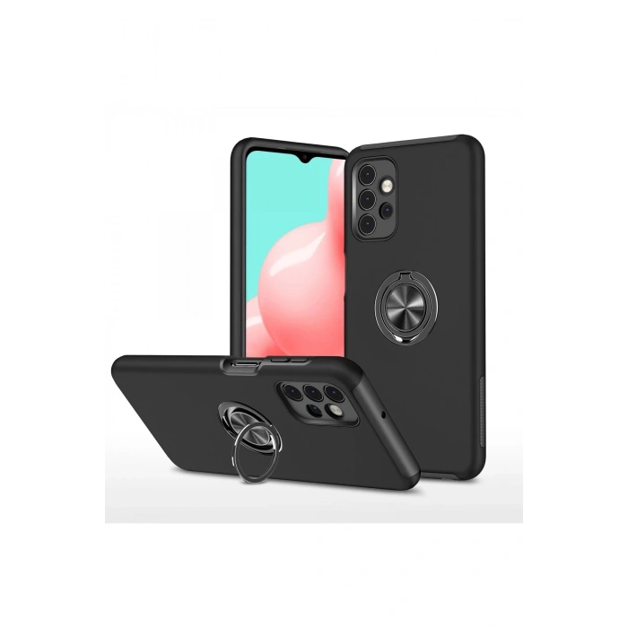 Samsung Galaxy A72 Kılıf Elit Yüzüklü Kapak - Siyah