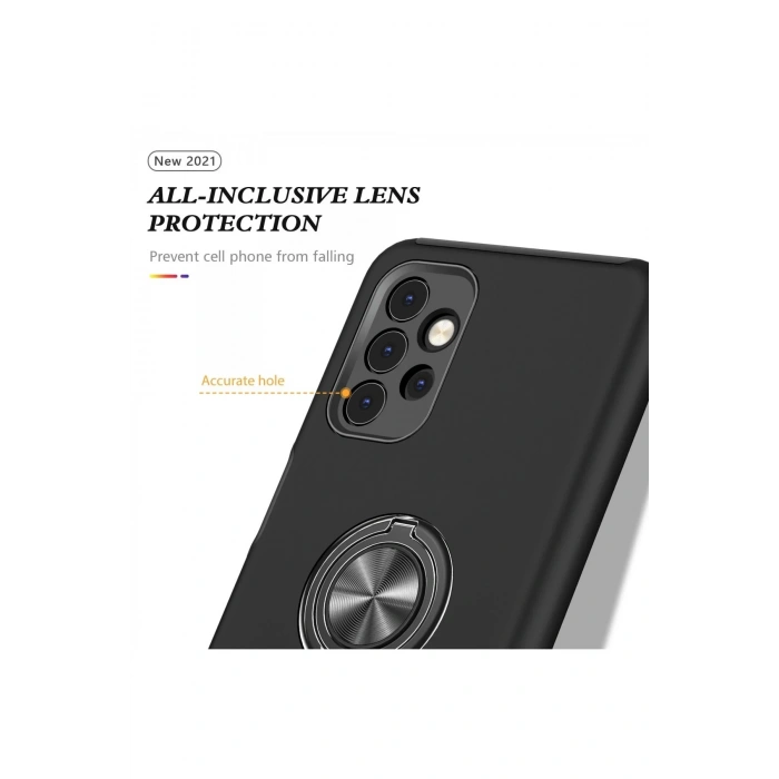 Samsung Galaxy A72 Kılıf Elit Yüzüklü Kapak - Siyah