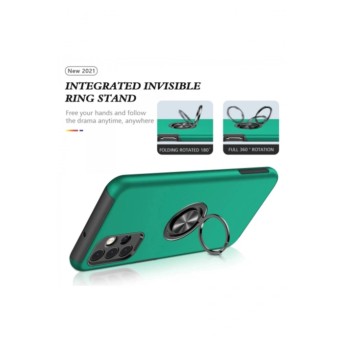 Samsung Galaxy A72 Kılıf Elit Yüzüklü Kapak - Yeşil