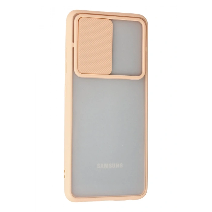 Samsung Galaxy A72 Kılıf Palm Buzlu Kamera Sürgülü Silikon - Pembe