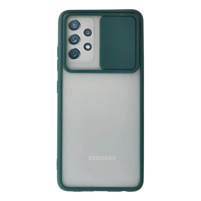 Samsung Galaxy A72 Kılıf Palm Buzlu Kamera Sürgülü Silikon - Yeşil