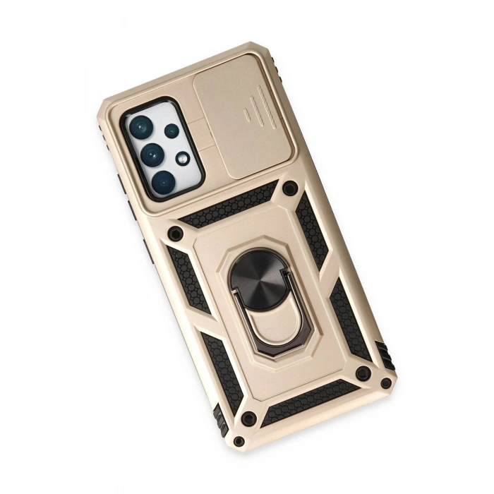 Samsung Galaxy A72 Kılıf Pars Lens Yüzüklü Silikon - Gold