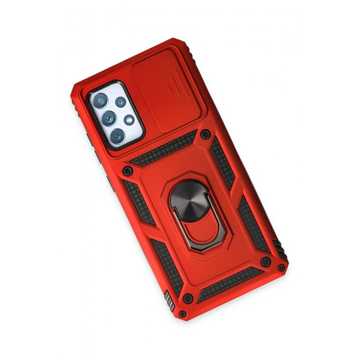 Samsung Galaxy A72 Kılıf Pars Lens Yüzüklü Silikon - Kırmızı