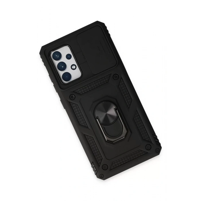 Samsung Galaxy A72 Kılıf Pars Lens Yüzüklü Silikon - Siyah