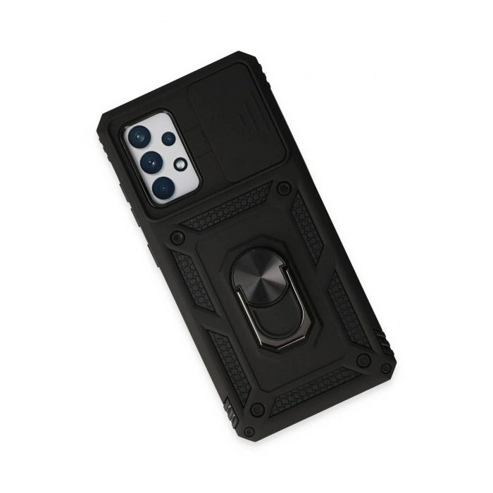 Samsung Galaxy A72 Kılıf Pars Lens Yüzüklü Silikon - Siyah