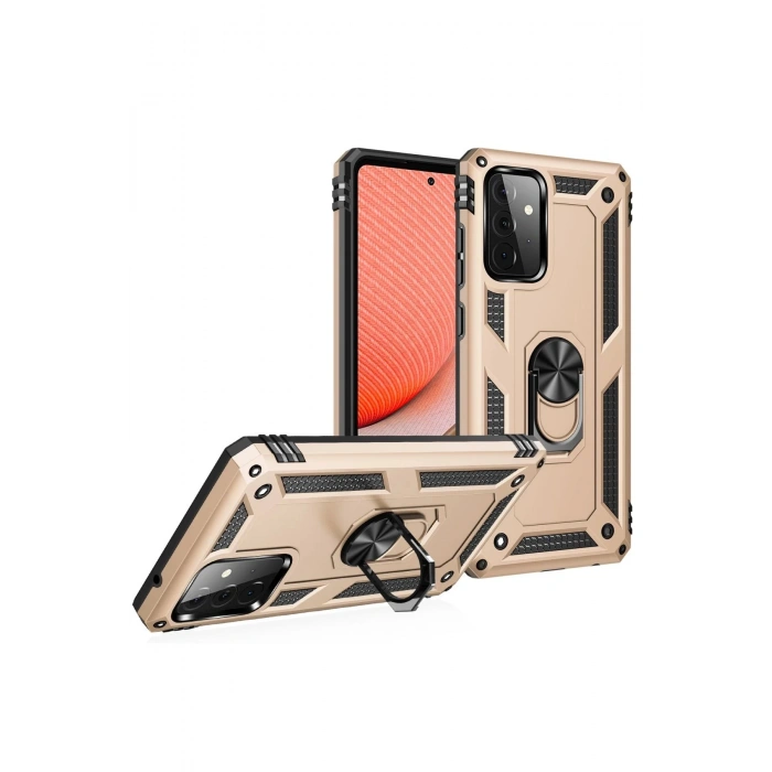 Samsung Galaxy A72 Kılıf Sofya Yüzüklü Silikon Kapak - Gold