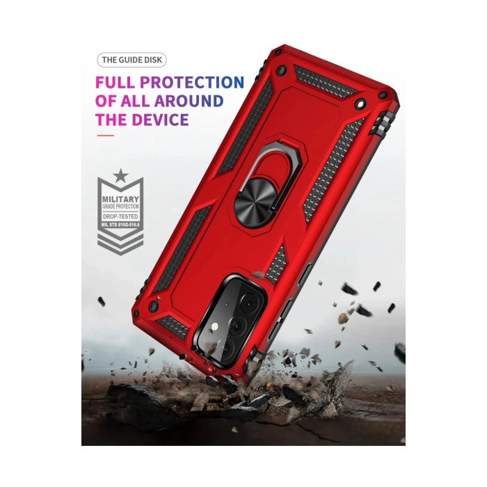 Samsung Galaxy A72 Kılıf Sofya Yüzüklü Silikon Kapak - Kırmızı