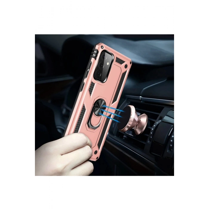 Samsung Galaxy A72 Kılıf Sofya Yüzüklü Silikon Kapak - Rose