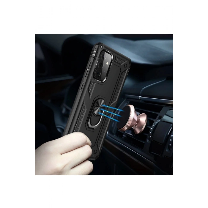 Samsung Galaxy A72 Kılıf Sofya Yüzüklü Silikon Kapak - Siyah