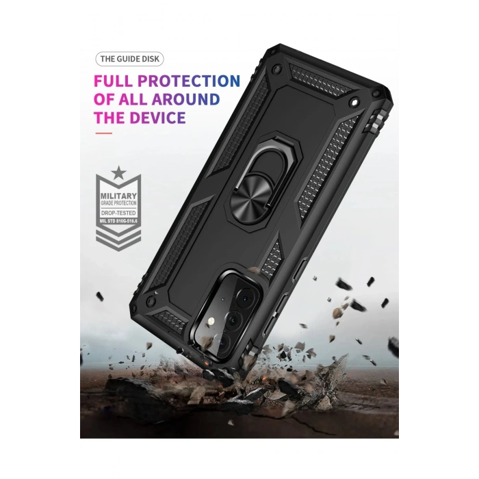 Samsung Galaxy A72 Kılıf Sofya Yüzüklü Silikon Kapak - Siyah