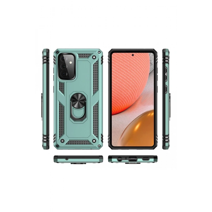 Samsung Galaxy A72 Kılıf Sofya Yüzüklü Silikon Kapak - Yeşil