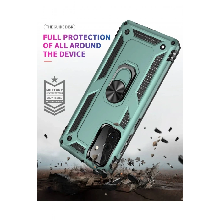 Samsung Galaxy A72 Kılıf Sofya Yüzüklü Silikon Kapak - Yeşil