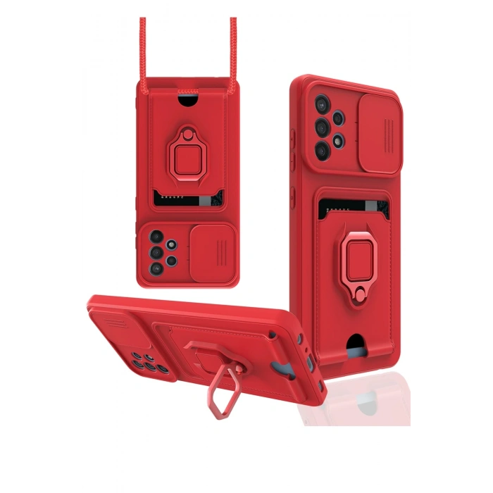 Samsung Galaxy A72 Kılıf Zuma Kartvizitli Yüzüklü Silikon - Kırmızı