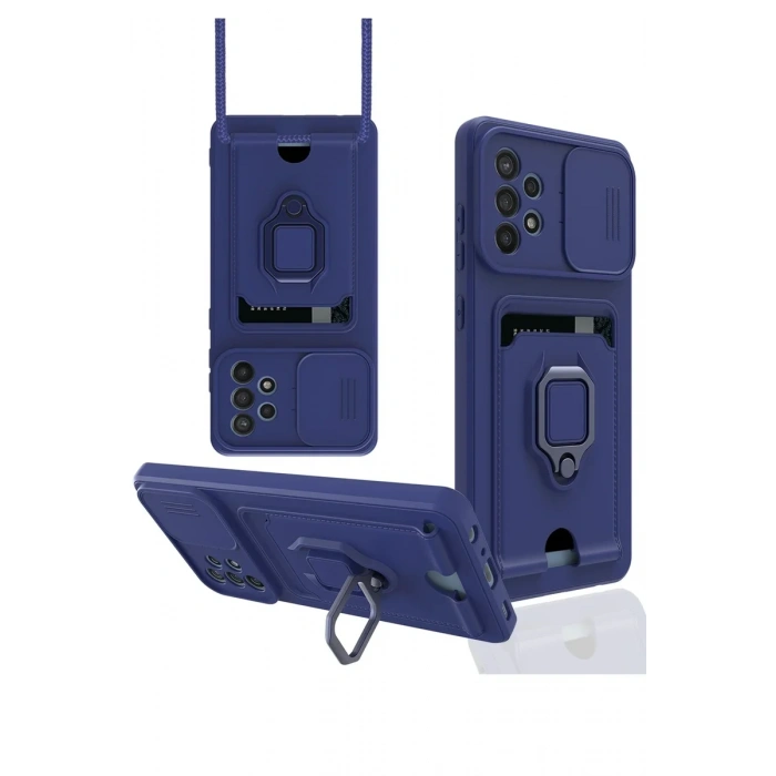 Samsung Galaxy A72 Kılıf Zuma Kartvizitli Yüzüklü Silikon - Lacivert