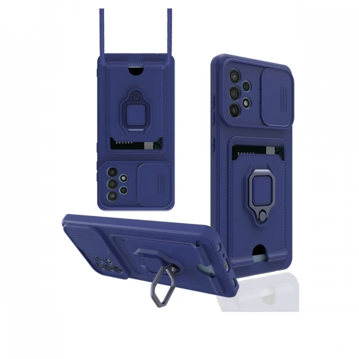 Samsung Galaxy A72 Kılıf Zuma Kartvizitli Yüzüklü Silikon - Lacivert