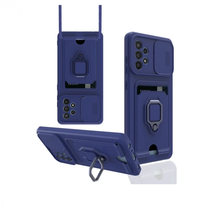 Samsung Galaxy A72 Kılıf Zuma Kartvizitli Yüzüklü Silikon - Lacivert