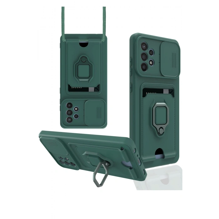 Samsung Galaxy A72 Kılıf Zuma Kartvizitli Yüzüklü Silikon - Yeşil