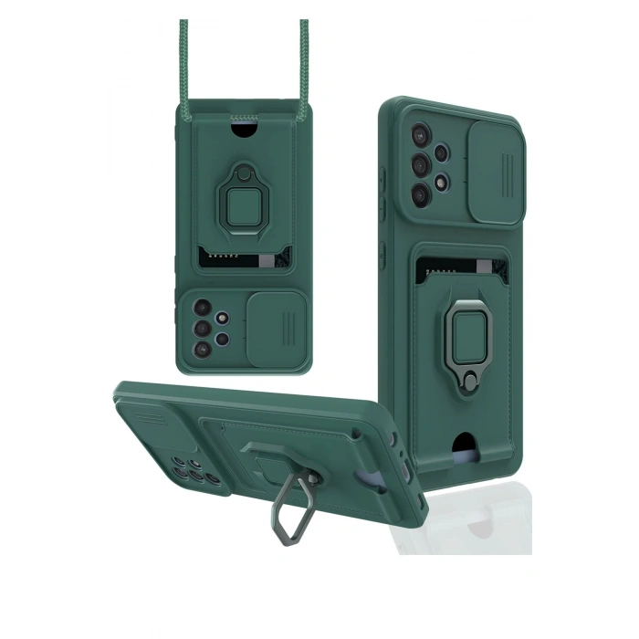 Samsung Galaxy A72 Kılıf Zuma Kartvizitli Yüzüklü Silikon - Yeşil