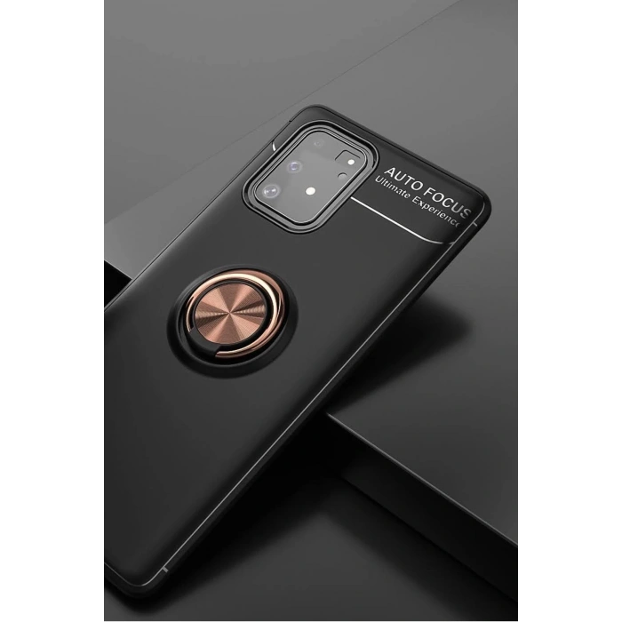 Samsung Galaxy A91 / S10 Lite Kılıf Range Yüzüklü Silikon - Siyah-Gold