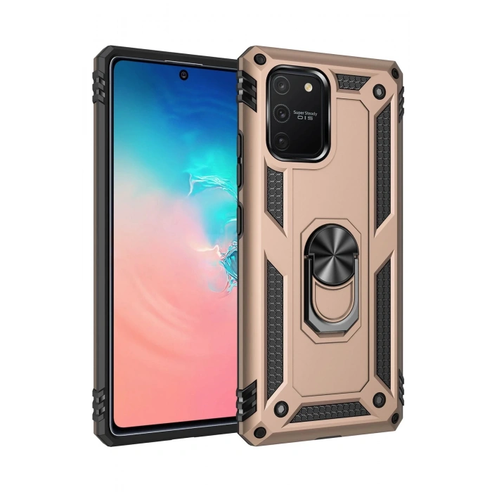 Samsung Galaxy A91 / S10 Lite Kılıf Sofya Yüzüklü Silikon Kapak - Gold