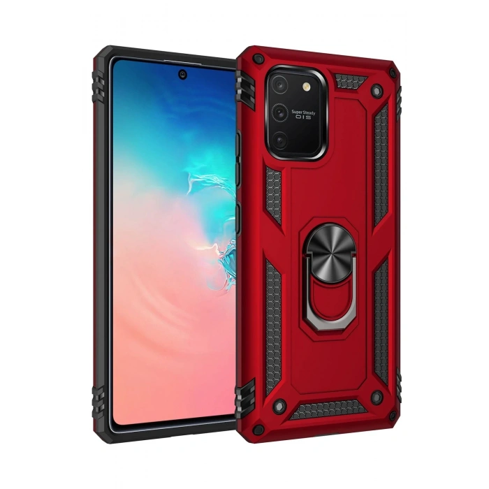 Samsung Galaxy A91 / S10 Lite Kılıf Sofya Yüzüklü Silikon Kapak - Kırmızı