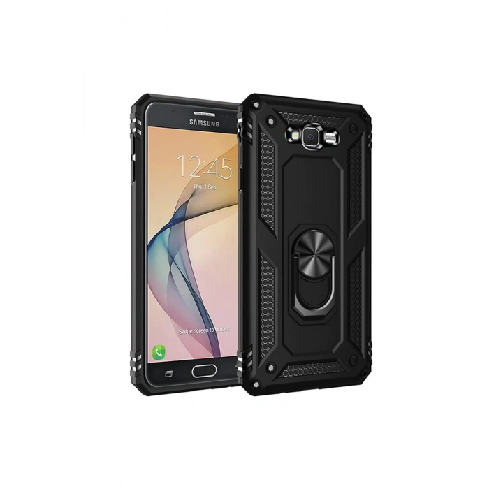 Samsung Galaxy J7 Kılıf Sofya Yüzüklü Silikon Kapak - Siyah